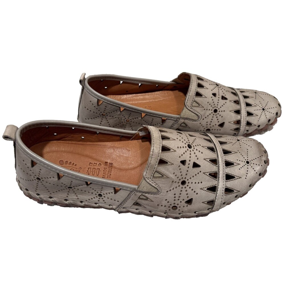 Spring Step Ingrid Womens Silver Leather Perforated Slip On Loafers EU 41 US 9.5